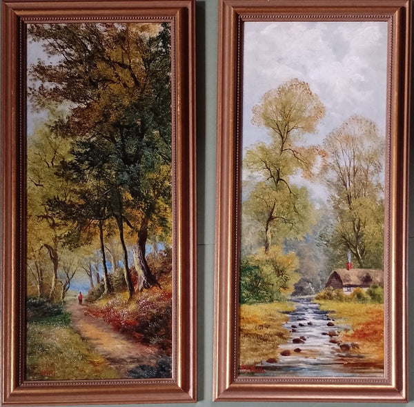 Pair Antique - Vintage Landscape Oil Paintings Signed A Herbert Mid 20th Century